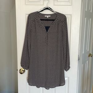 Daniel Rainn Large Dress Long Sleeve Navy Orange Geometric Pattern V Neck Cross